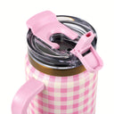 Thyme & Table 32 fl oz Stainless Steel Luna Tumbler with Handle and Dual Straw Lid, Pink Gingham