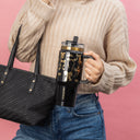 Thyme & Table 32 fl oz Stainless Steel Luna Tumbler with Handle and Dual Straw Lid, Black & Gold Bows