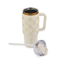 Thyme & Table 32 fl oz Stainless Steel Luna Tumbler with Handle and Dual Straw Lid, Cream Bow