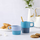 Thyme & Table 10 fl oz + 14 fl oz Blue Colorblock Stoneware Stacking Mugs, Set of 2