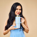 Thyme & Table 32 fl oz Stainless Steel Luna Tumbler with Handle and Dual Straw Lid, Botanical