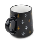 Black & Gold Leaf Ceramic Mug, Set of 4