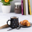 Black & Gold Leaf Ceramic Mug, Set of 4