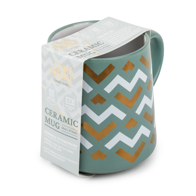 Green & Gold Chevron Ceramic Mug, Set of