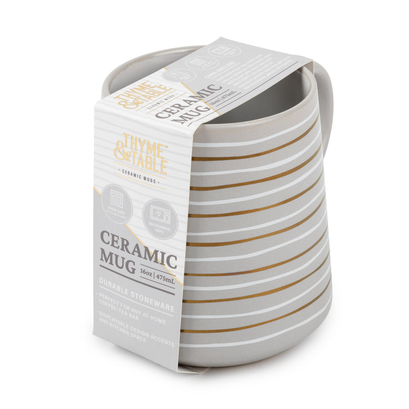 White & Gold Stripe Ceramic Mug, Set of 4