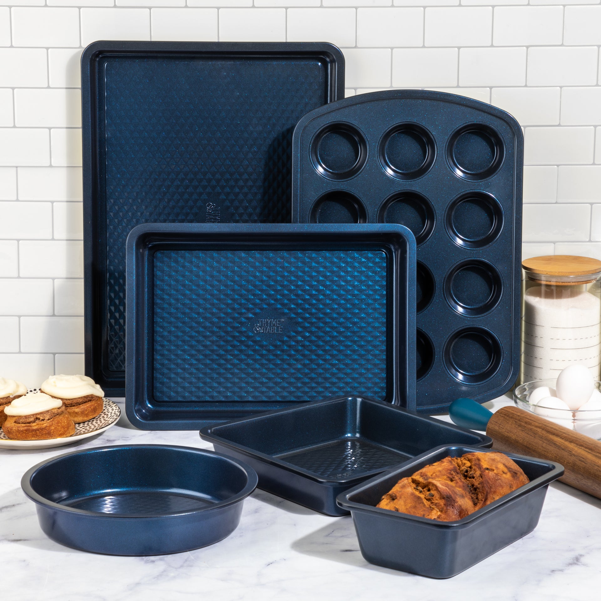 Aluminum Walmart Baking Pans Set Aluminized Steel Navy 6-Pc – Thyme&Table