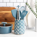 Ceramic Utensil Holder Heart Trellis Pattern
