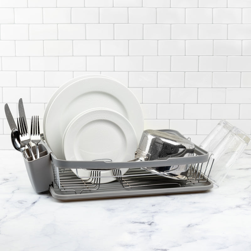 Grey Dish Rack with Cutlery Holder