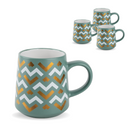 Green & Gold Chevron Ceramic Mug, Set of