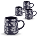 Blue & White Brushstroke Mug, Set of 4