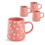 Pink & White Heart Mug, Set of 4
